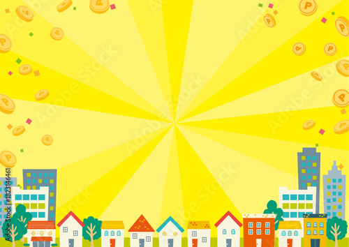 Street scene and coin illustration background