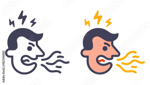 Angry man shouting loudly. Flat illustration.