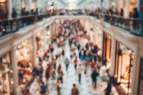 Wallpaper Mural A blurred image of a busy shopping mall with people walking and standing around. High quality Torontodigital.ca