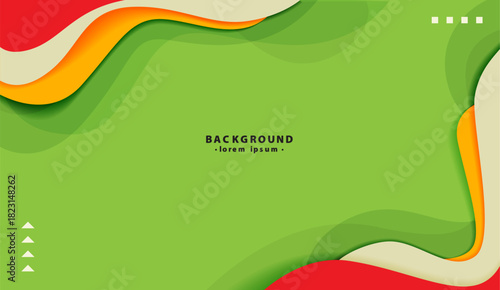 Abstract green background with colorful wavy shapes is versatile for web design, social media posts, presentation slides, and digital artwork. Suitable for digital creativity.