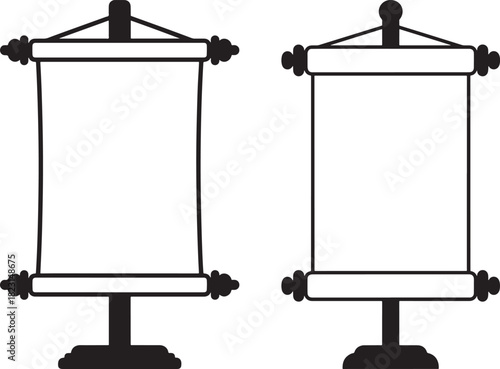 Two ancient scroll banners on stands silhouette
