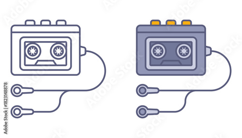 Cassette player icon from the 90s. Flat illustration.