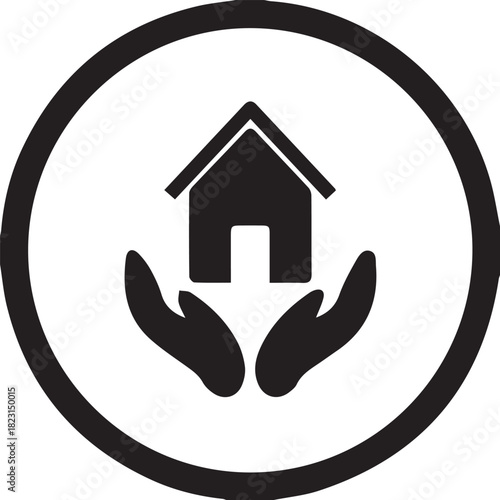 Illustration of home protection and care icon in a circle, property insurance concept