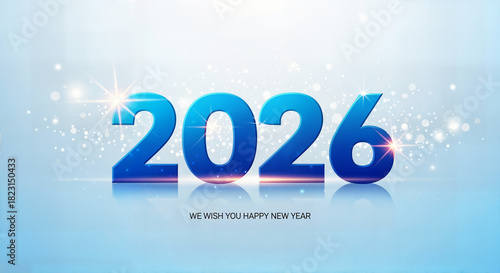 Year 2026 Sparkling Blue Graphic with Bokeh Lights