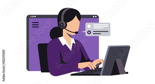 Customer Service Representative with Headset and Laptop.