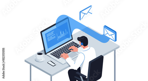 Person Working on Laptop with Email Icons.
