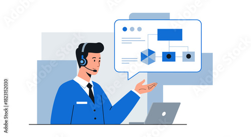 Customer Service Representative Explaining Diagram on Screen.