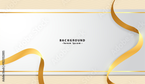 Luxurious background suitable for event invites, social media posts, and advertising. Gold ribbons frame white space elegantly. Perfect for upscale designs.
