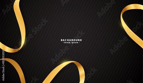 Dark striped background with golden ribbons and text, perfect for elegant designs, invitations, social media posts, banners, and holiday promotions.