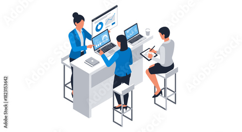 Business Team Analyzing Data on Laptops and Tablet.