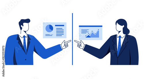 Business Professionals Presenting Data Charts and Graphs.