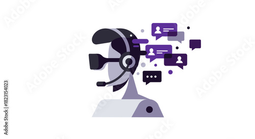 Abstract Illustration of Customer Service Headset and Chat Bubbles.