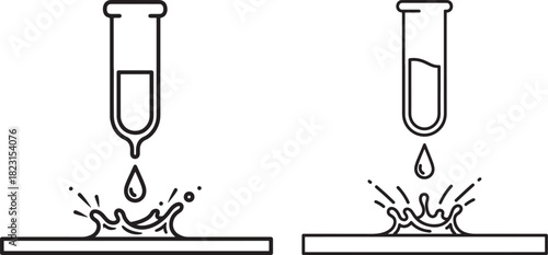 Two test tubes dropping liquid creating splashes silhouette