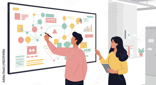 Business Team Analyzing Data on Whiteboard Together.
