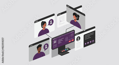 Online Video Conference Call with Multiple Participants.