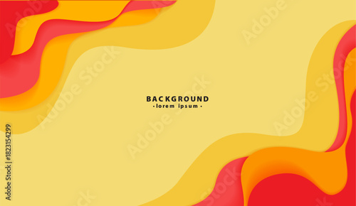 Yellow background with wavy red and orange shapes, ideal for graphic design projects, backgrounds, advertising, or digital art creations.