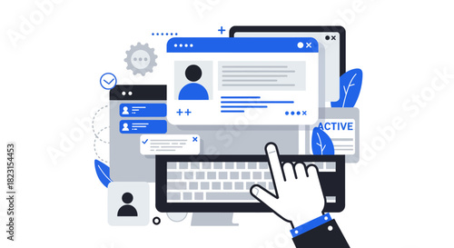 Digital Interface with Hand Pointing at Keyboard.