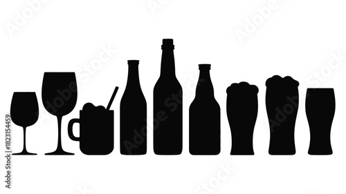 Alcoholic beverages bottles and glassware