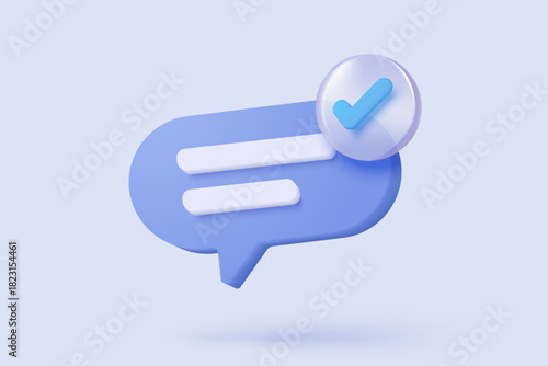 3D speech bubbles with notice symbol signs icon on social media. Chat dialogue bubble or user reply sign for important feedback in reminder. 3d speech announce icon vector render illustration