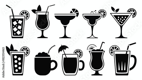Refreshing mixed drink and cocktail icons