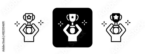 Achievement  Solid color and black line drawing vector illustration set