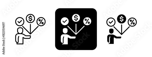 Employee Benefits  Solid color and black line drawing vector illustration set