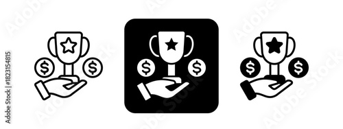Prize  Solid color and black line drawing vector illustration set