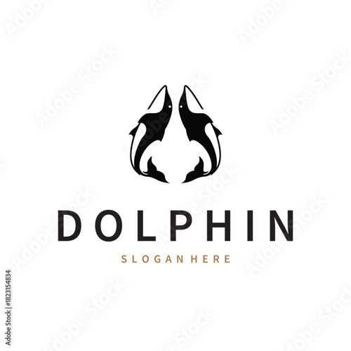 simple design open sea animal dolphin logo with simple sea dolphin concept illustration template