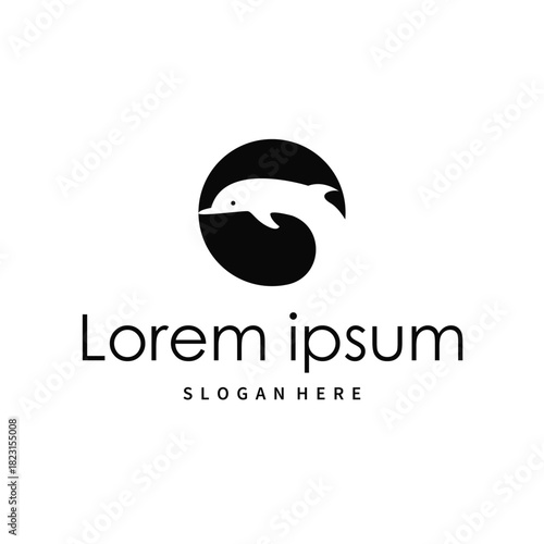 simple design open sea animal dolphin logo with simple sea dolphin concept illustration template