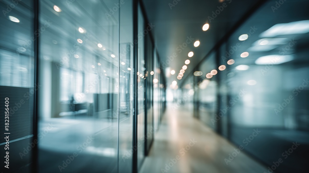 Fototapeta premium Blurred photography of a modern office corridor background with sleek design elements. High quality