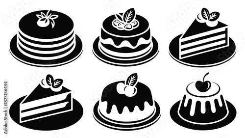 Cake and dessert variety glyph icons set