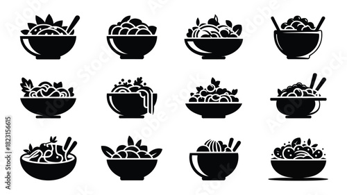 Collection of food bowl silhouette icons