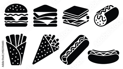 Fast food icons collection, diverse meal