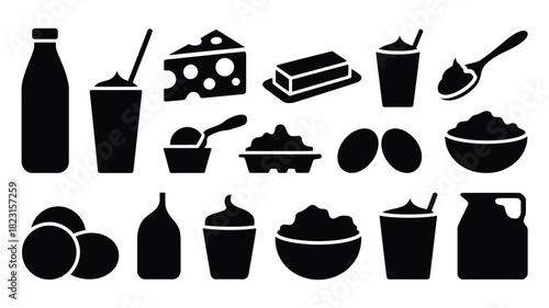 Dairy products and eggs icons collection