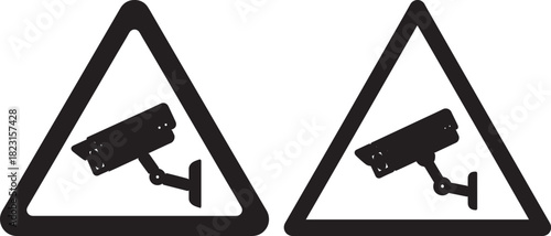 Two warning signs with security camera silhouette