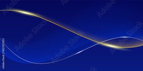 Luxury award ceremony backdrop with blue gradient waves, golden curved lines, sparkling particles and elegant flowing shapes. Premium celebration design for events, achievements and recognitions.