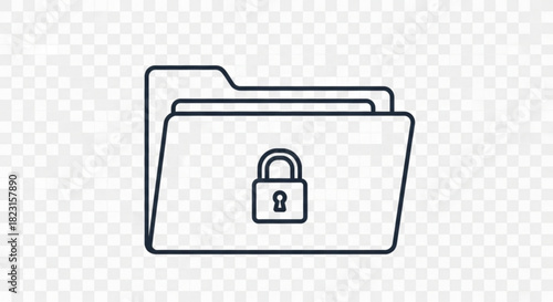 Protected data folder with padlock icon on a transparent background, symbolizing digital security, confidential documents, and restricted access.