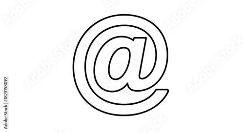 At symbol outline on white background, representing email, internet communication, contact information, digital identity, and online connectivity