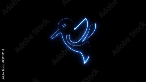 Blue neon hummingbird icon glowing on black background animal wildlife