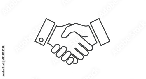Minimalist line art icon of two hands shaking, symbolizing a business deal, agreement, partnership, cooperation, and successful collaboration
