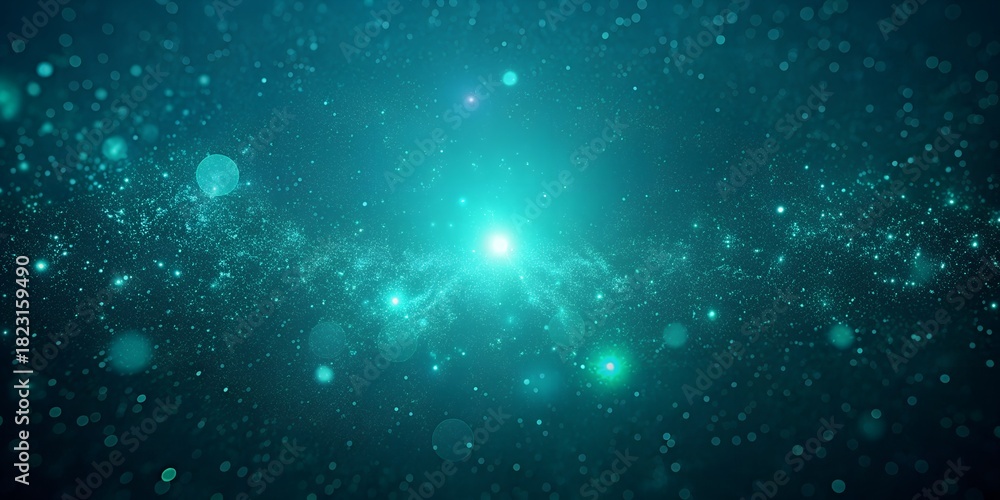 Obraz premium Abstract glowing teal blue background with digital particle stream and light flare