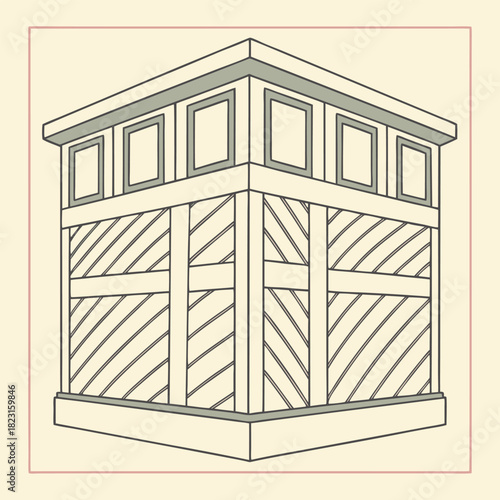 Stylized Isometric Timber Frame Building Facade vector