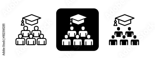 Graduation  Solid color and black line drawing vector illustration set