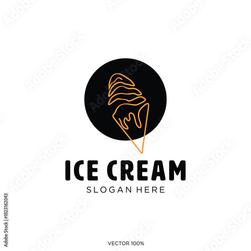 Minimalist Continuous Line Ice Cream Cone Logo