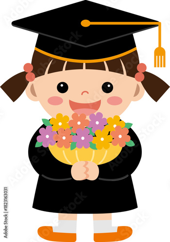 졸업 꽃다발을 들고 있는 어린이