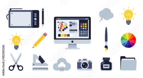 Creative Design Tools A Colorful Vector Illustration Pack for Graphic Designers
