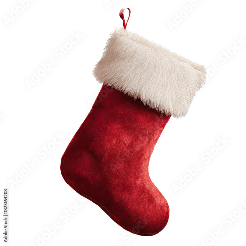 Red Christmas Stocking with White Fur Trim Hanging for Holiday Decor