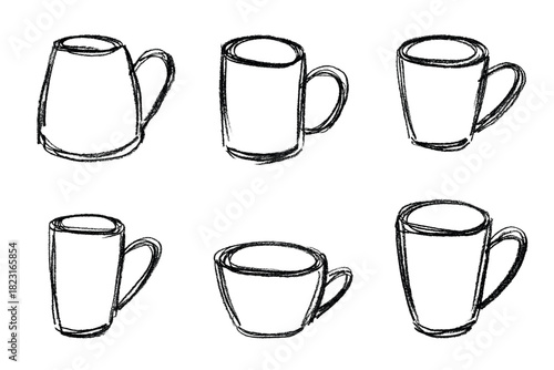 Set of cute hand drawn cup of tea or coffee Simple mug clipart Cozy home doodle Single element for design