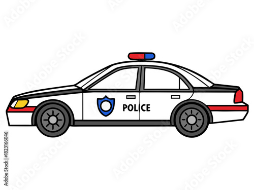 Vector illustration of police car with siren isolated on white background