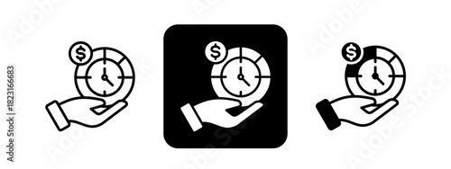 Time Allocation  Solid color and black line drawing vector illustration set